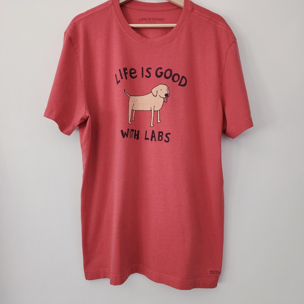 Life‎ is Good with Labs red short sleeve t-shirt Crusher Tee mens size L - Picture 2 of 6